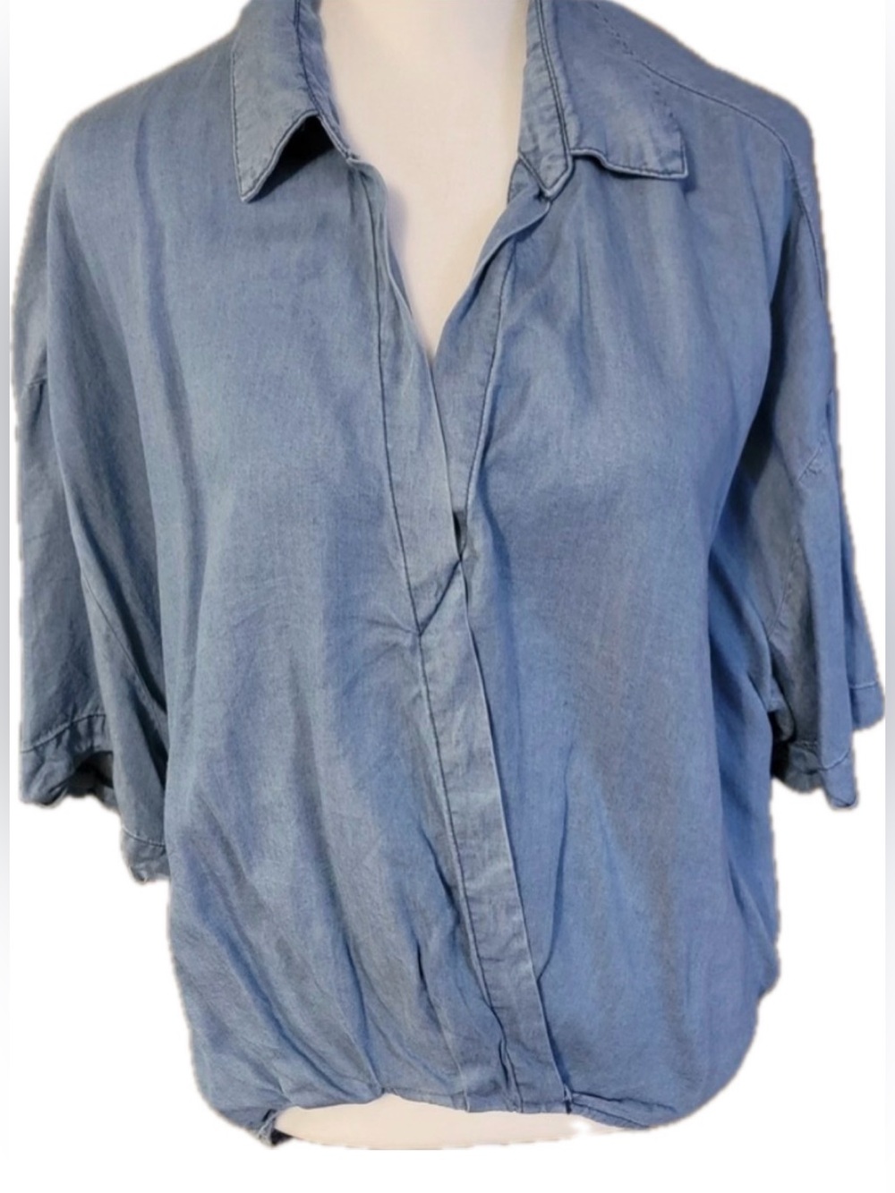 RACHEL Rachel Roy Light Blue Chambray V-Neck Button Down Top Size XL